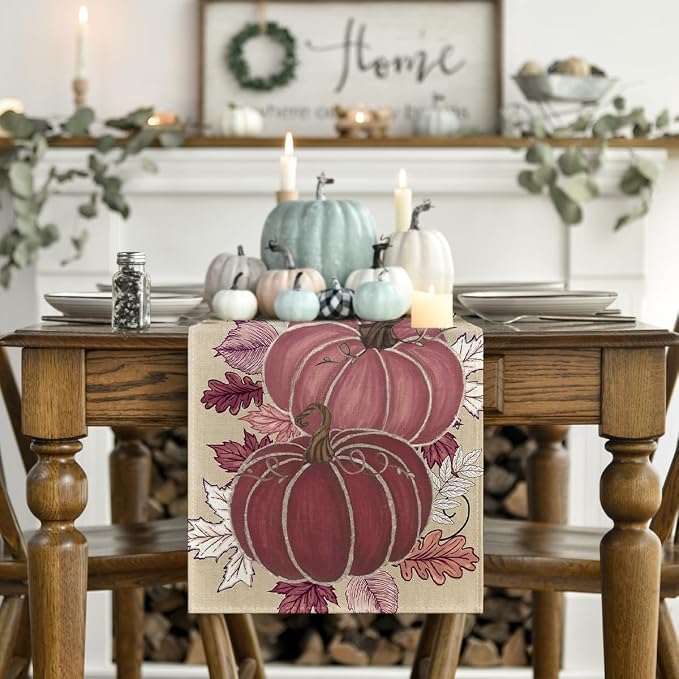 Artoid Mode 210 GSM Fall Table Runner 13x36 Inch Home Party Decor | Pink - Image 2