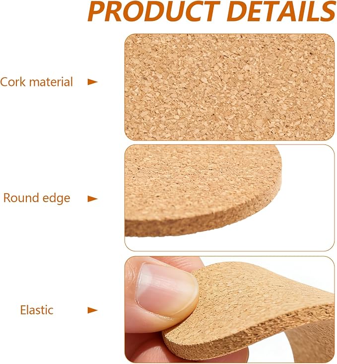100 pcs Cork Coasters for Drinks, Blank Coasters DIY Crafts, Heat-Resistant - Image 3