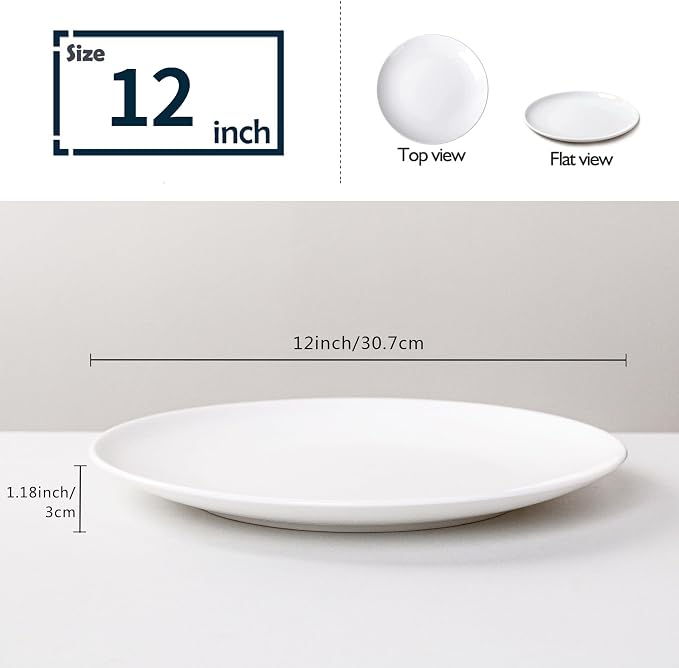 Serving Platters Set of 4, 12 Inch White Ceramic Serving Plates, Round Platters - Image 2