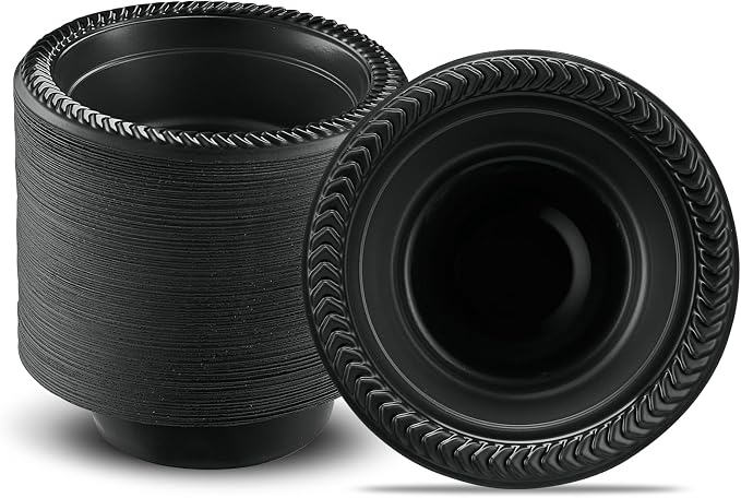 PLASTICPRO 100 PCS Black Plastic Bowls Light Weight 5 oz Small Plastic Soup by PLASTICPRO
