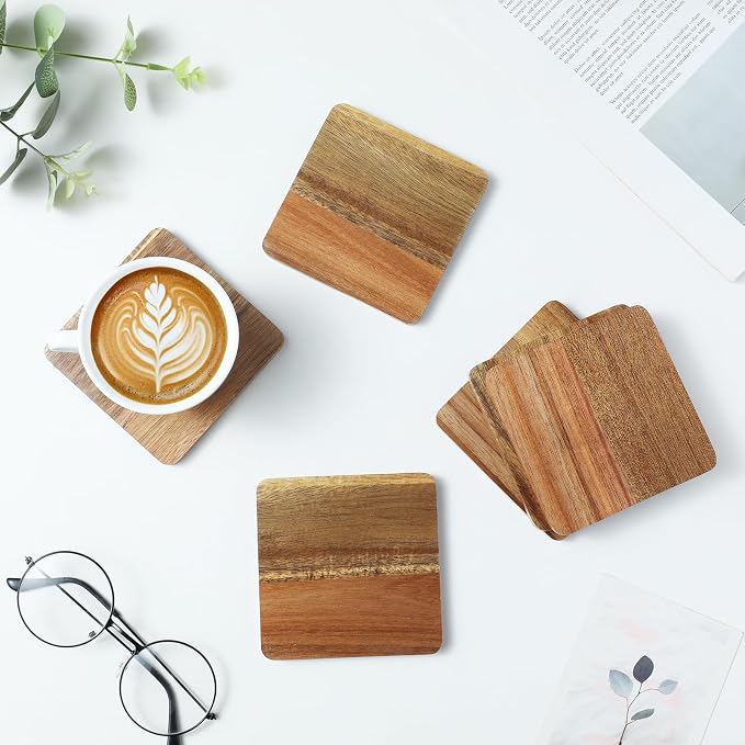 16 Pcs Unfinished Wood Coasters, 4 Inch Square Acacia Wooden Coasters - Image 5