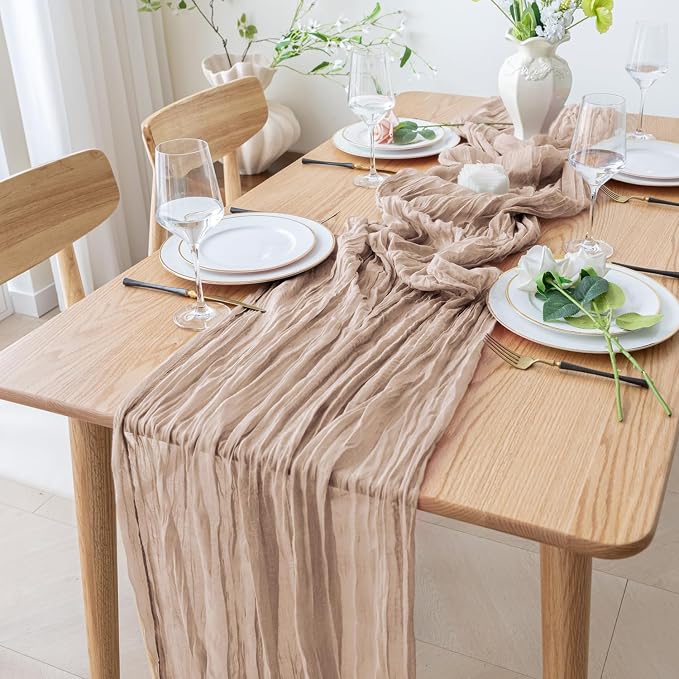 Cheesecloth Table Runner 10FT Nude Pink Boho Gauze Sheer Table Runners | Cheese - Image 6