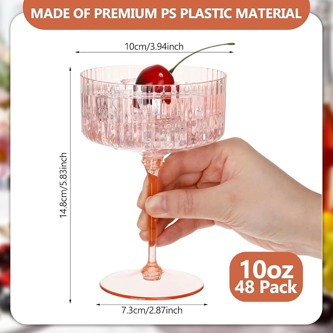 Jingmore 48 Pcs Ribbed Martini Glasses 10 oz Disposable Plastic Vintage Ribbed - Image 2