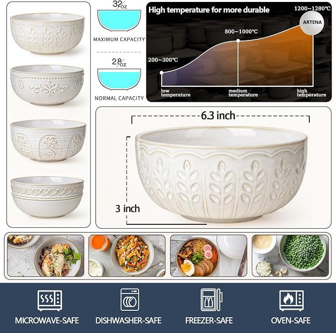 Soup Bowls 32 OZ, Cereal Bowls Set of 4, Dishwasher Microwave Safe, 6.3 Inch - Image 2
