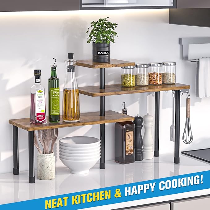 JayRex Kitchen Countertop Organizer 3-Tier Corner Shelf, Rustic Brown | - Image 4