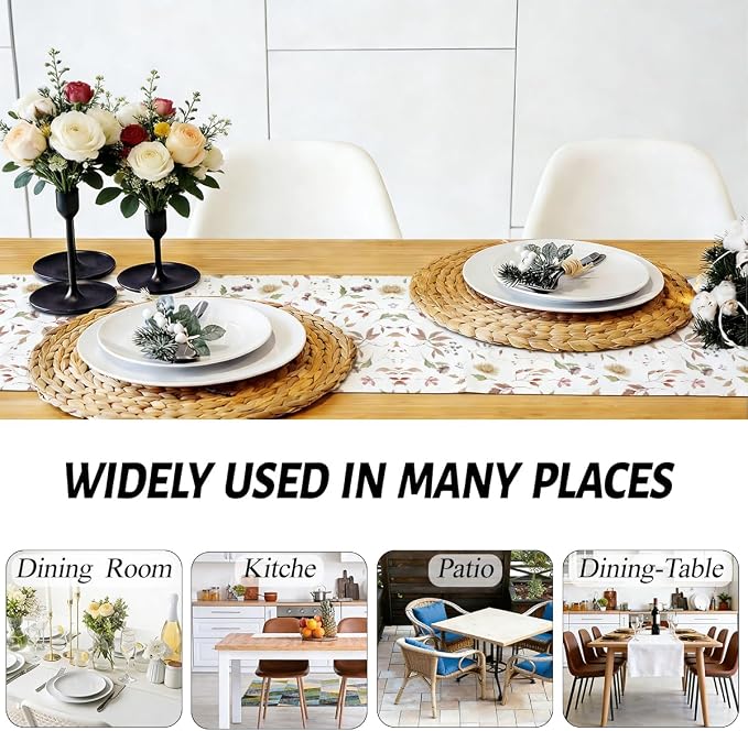 Floral Leaves Flower Table Runner, Wild Flowers and Leaves Seasonal Decor | - Image 5