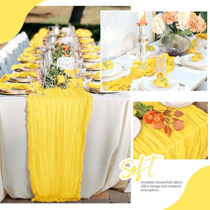 12 Pack Lemon Yellow Cheesecloth Table Runner 17x108 Inch Semi Sheer Boho Gauze - Image 6