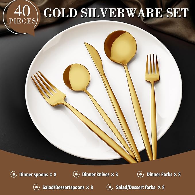 CEKEE 40-Piece Gold Silverware Set - Image 2