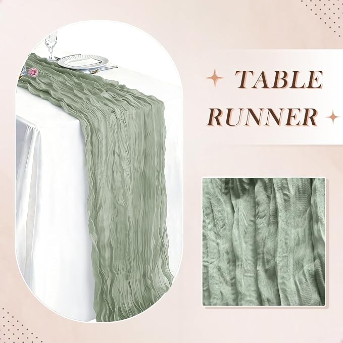 3 Pack Sage Green Cheesecloth Table Runner 21 x 120 Inch Boho Gauze Sheer Table - Image 6