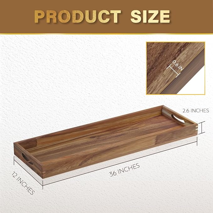 Extra Large Ottoman Tray, 36 x 12 inches Acacia Wood Serving Board | Wooden - Image 2
