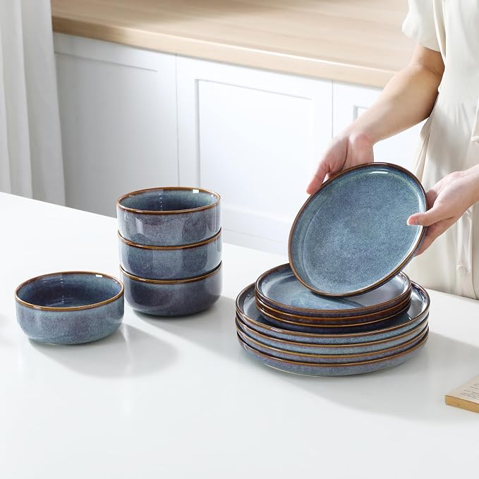 vancasso PLAYA Plates and Bowls Sets, 12 Pieces Grey-Blue Dinnerware Sets - Image 6