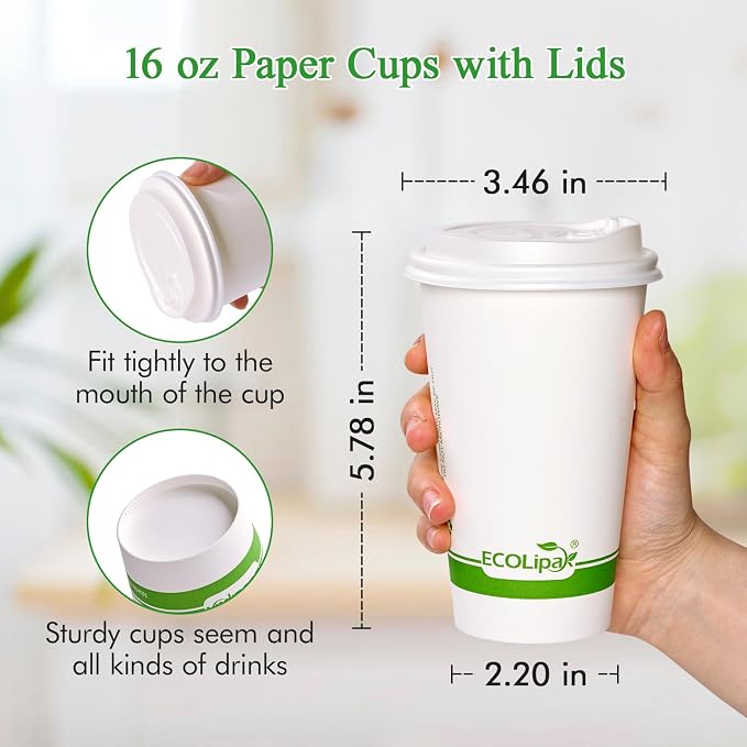 ECOLipak 100 Count 16 oz Compostable Paper Coffee Cups - Image 5