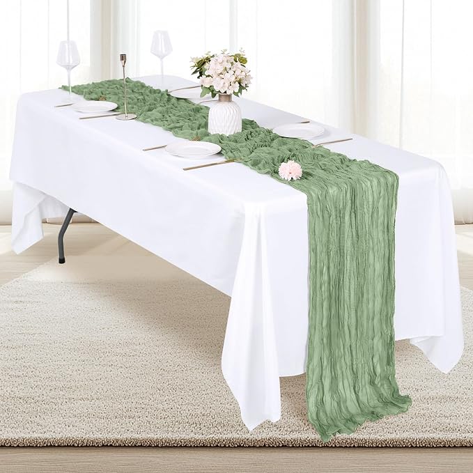 6 Pack Sage Green Cheesecloth Table Runner 17x108 Inch Semi Sheer Boho Gauze - Image 4