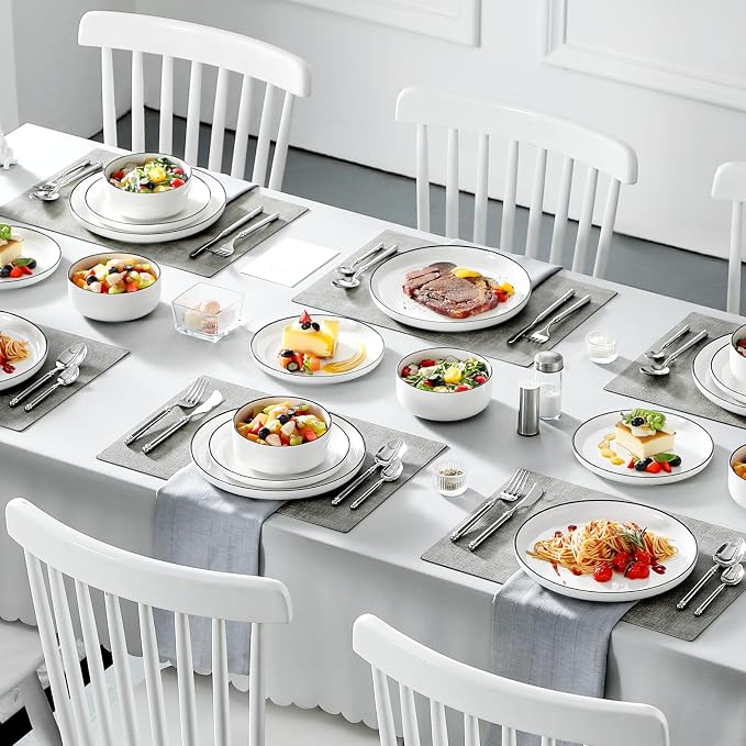MALACASA 18 Pcs Porcelain Plates and Bowls Sets, Dinnerware Set - Image 9