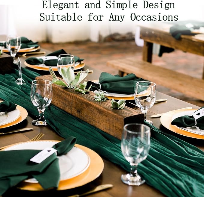 4 Pack Emerald Green Cheesecloth Table Runner 20 x 120 inch Gauze Table Runners - Image 6