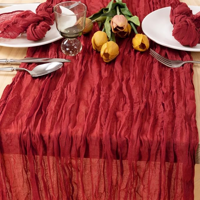 6 Pack Red Cheesecloth Table Runner 10ft Boho Gauze Annniversary Decor | - Image 2