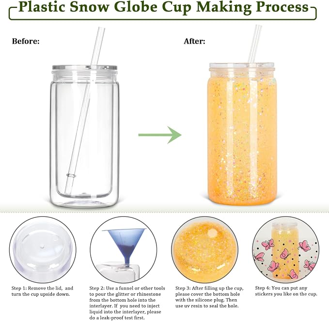 16 Pack 16 Oz Plastic Snow Globe Tumbler, Snowglobe Cups, Acrylic Snowglobe Cup - Image 5