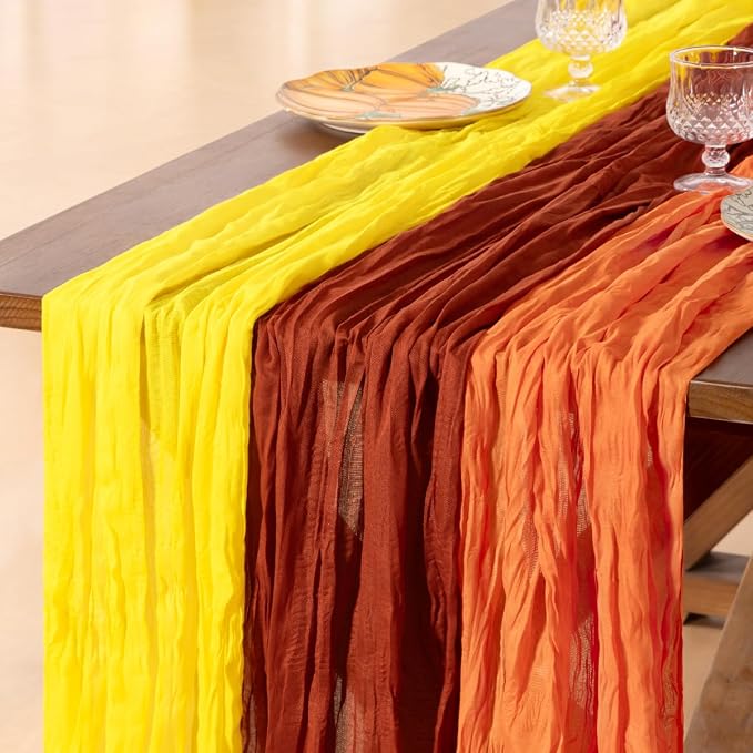 Cheesecloth Table Runner Fall Boho 3pcs Mix and Match Wedding Decor | - Image 2