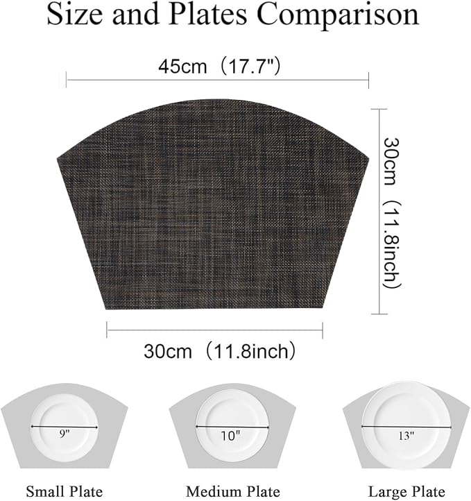 SHACOS Small Wedge Placemats Set of 4 Woven Vinyl Round Table Placemats Wipe - Image 4
