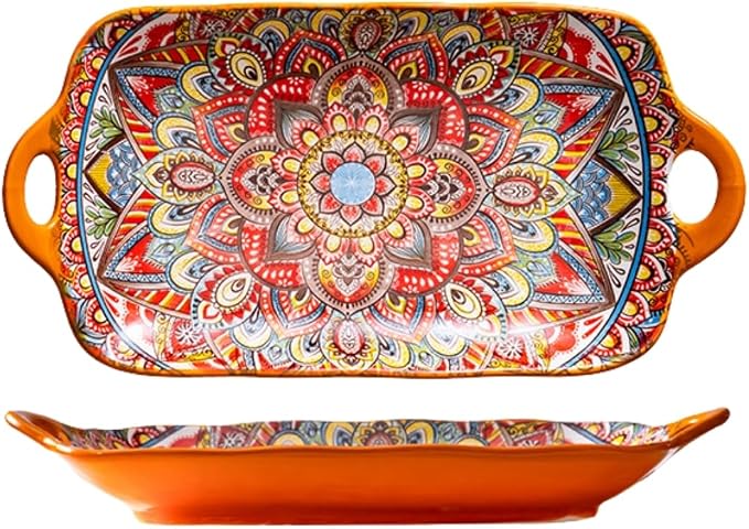 Serving Tray with Handles Rectangular Serving Platter Ceramic Extra Large by Unknown