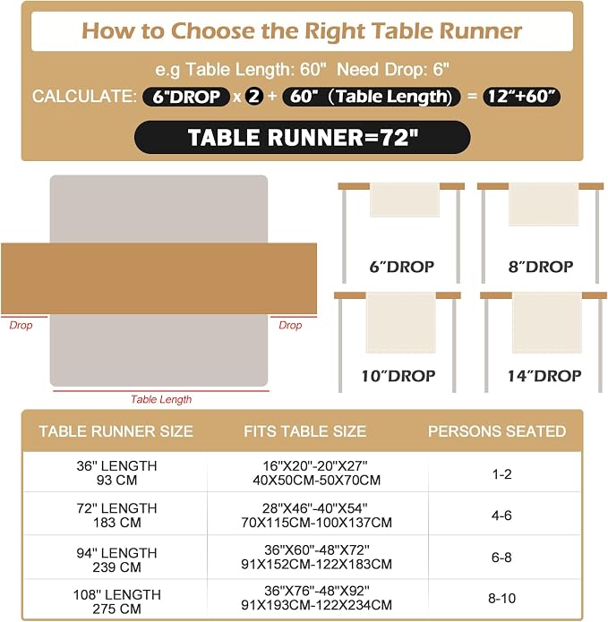 EMMTEEY Boho Table Runner with Tassels 108 Inches Long, Scratch & Heat Resistant - Image 2