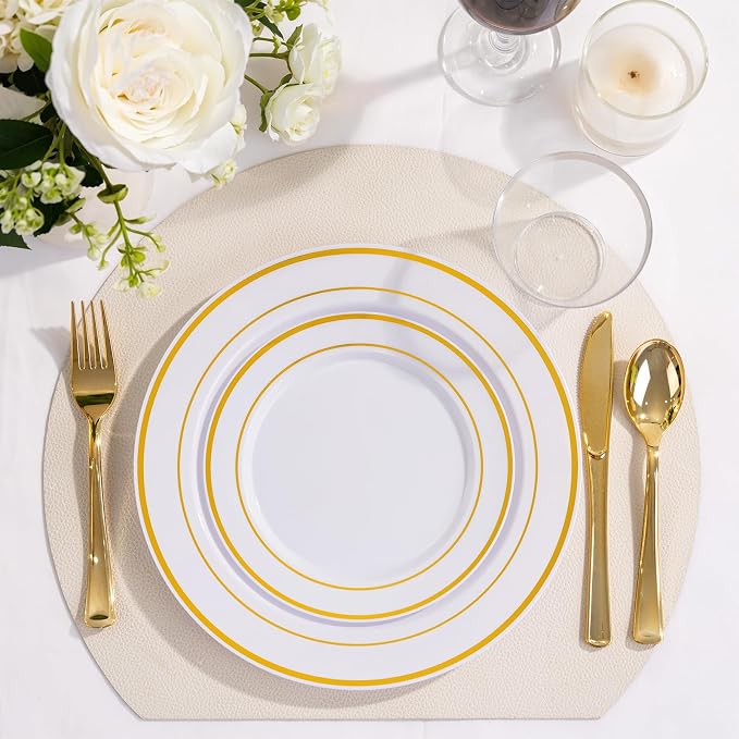 WELLIFE Gold Plastic Plates, knives and spoons - Image 5