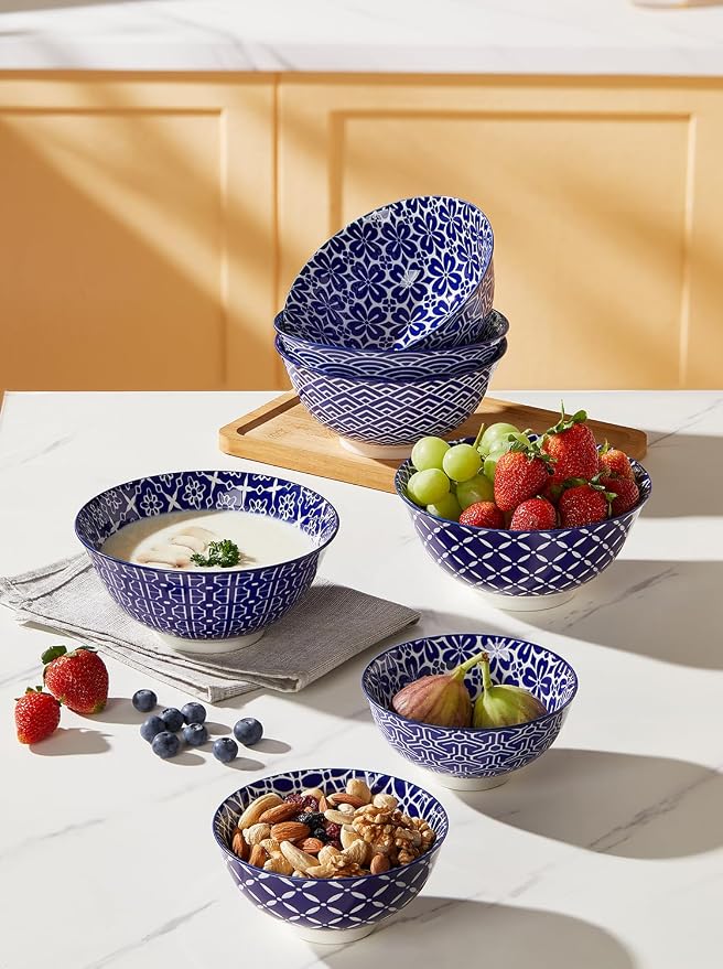 Metahom Ceramic Cereal Bowls, 23 Oz Blue and White Bowls, Porcelain Soup Bowl - Image 3