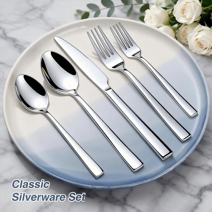 Yoehka 40 Piece Silverware Set, Stainless Steel Flatware Set - Image 5
