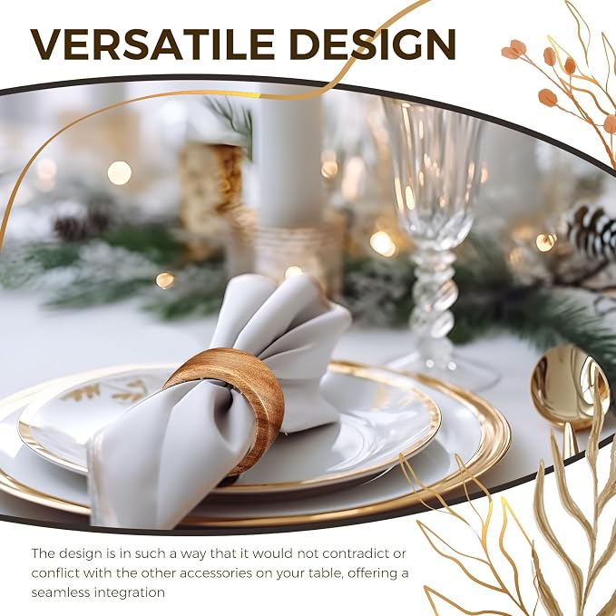 Zhehao 50 Pcs Wood Napkin Rings Bulk Acacia Handmade Dining Table Napkin Holder - Image 6
