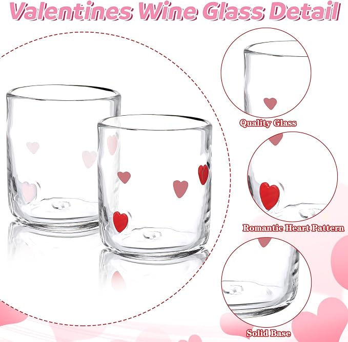 SiliFine 2 Pcs Heart Icon Juice Glasses - 14oz Love Heart Stemless Wine - Image 3