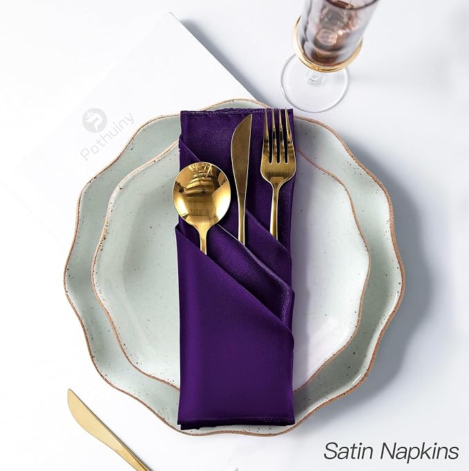 P Pothuiny 12 Pcs Purple Satin Napkins 17 x 17 Inch, Satin Cloth Napkins | - Image 5