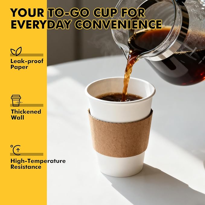 RACETOP 12 oz 50 pack Disposable Paper Coffee Cups - Image 5
