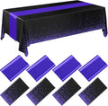 8 Pack Black and Purple Disposable Plastic Tablecloths and Satin Table Runner by Breling