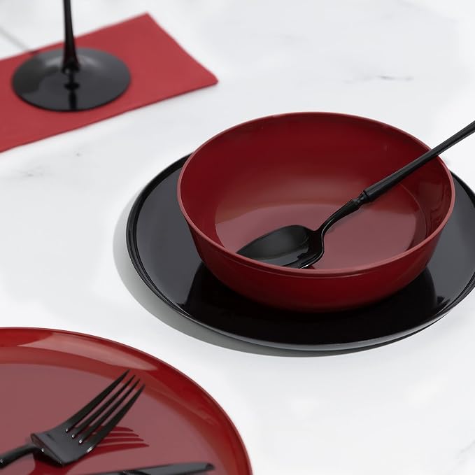 Edge Collection Cranberry Red Plastic Party Soup Bowls Premium heavyweight - Image 2
