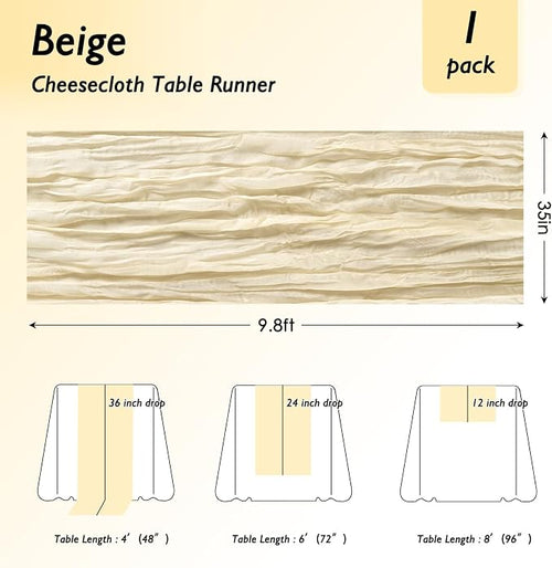 1 Pack Ivory Cream Cheesecloth Table Runner 120 Inch Boho Wedding Decor | - Image 2