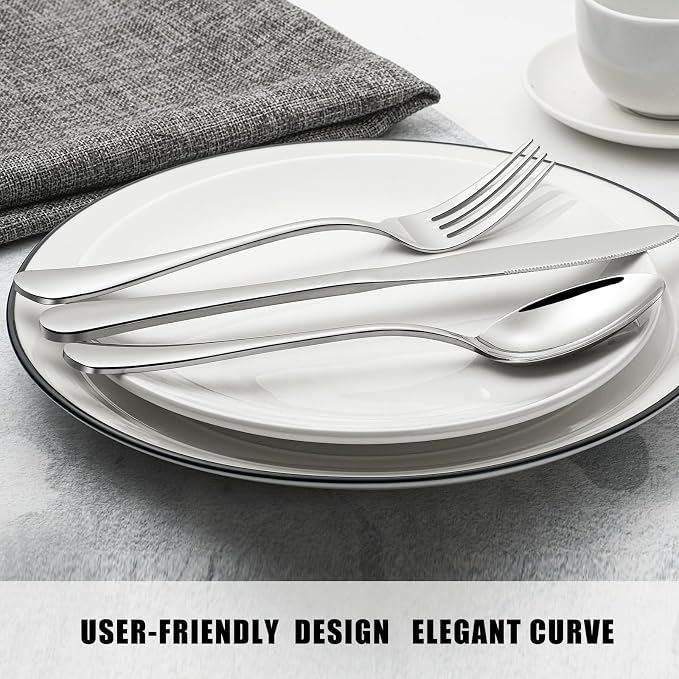 Compralo Silverware Set for 12, Stainless Steel 60 Piece Flatware Set | Mirror - Image 6