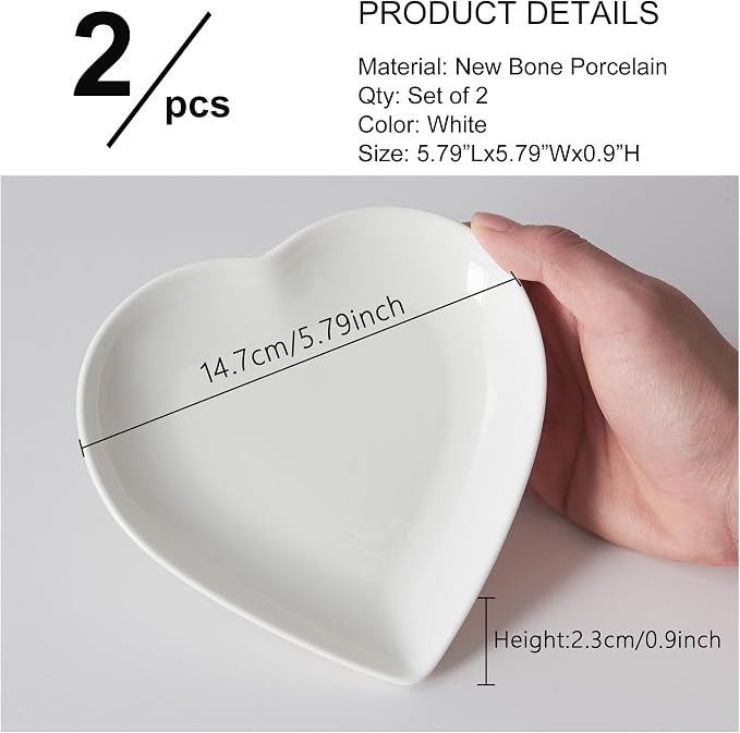 5.7" Heart Shaped Plates, Ceramic Salad Dessert Snack Plates Cake Waffles Dish - Image 2
