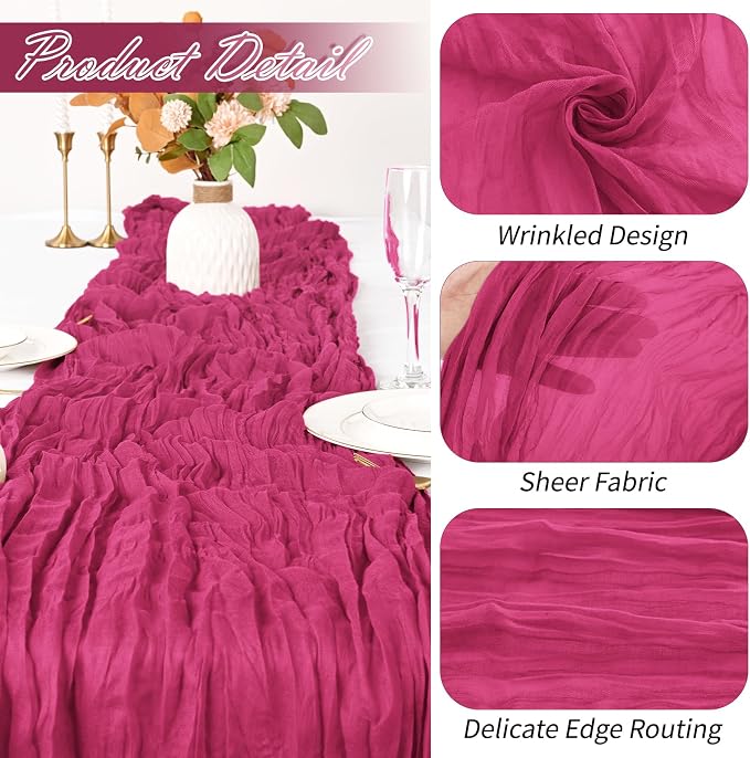 30 Pack Hot Pink Cheesecloth Table Runner 17 x 108 inch Cheese Cloth Table - Image 3