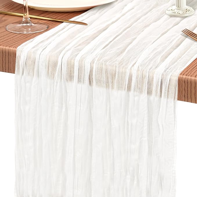 18 Pack Cheesecloth Table Runner 10FT Ivory White Table Runner Boho Gauze - Image 9