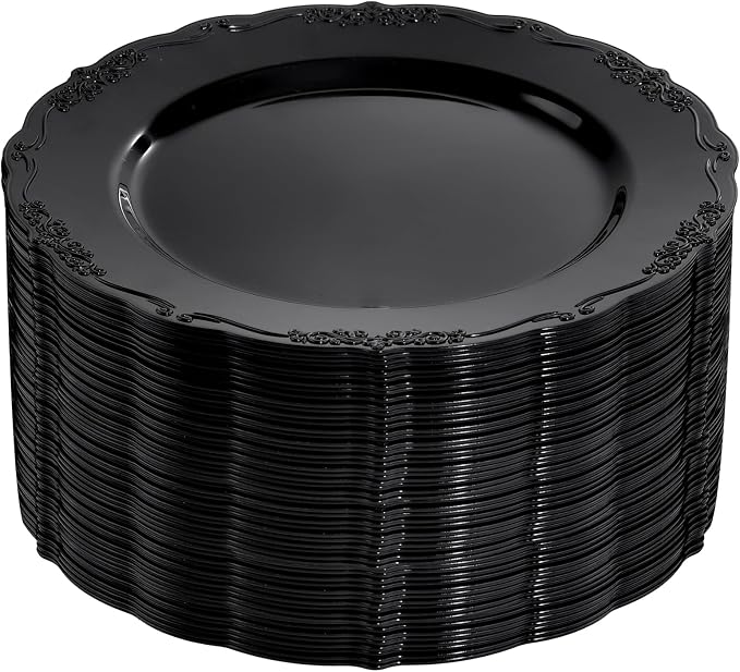 DaYammi 60PCS Black Plastic Plates, Heavy Duty Black Disposable Plates Premium by DaYammiwillaccompanyyou
