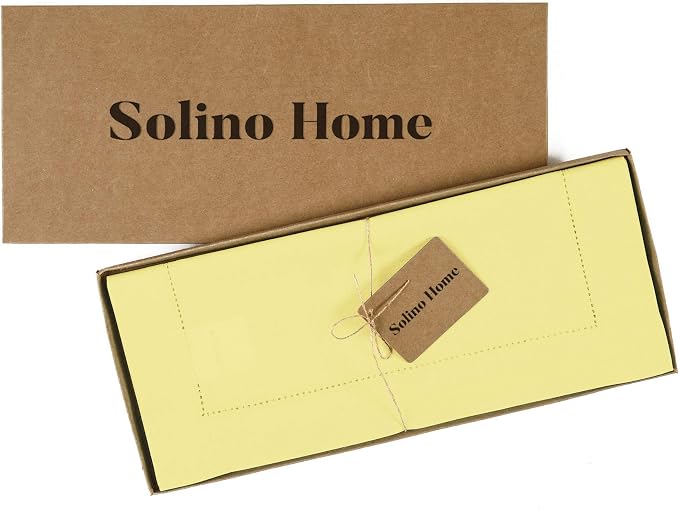 Solino Home Cotton Linen Dining Table Runner Yellow Hemstitch, 14 x 48 in | - Image 5