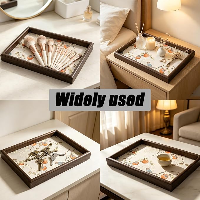 Embroidered Decorative Tray 11.8 inch, Boho Catchall Tray, Persimmon | Wooden - Image 5