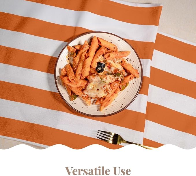 Folkulture Fall Table Runner 72 Inches Long | Orange & White Striped | Table - Image 5