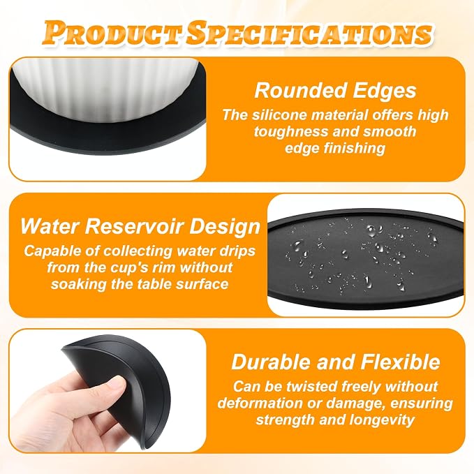 Black Coasters Set of 4, Silicone Coaster - Image 4