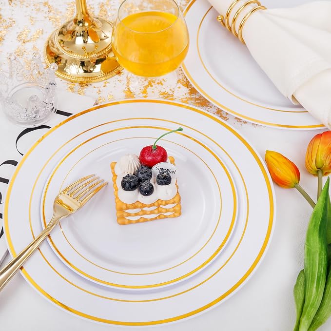 60 Pcs Gold Plastic Plates, Premium Disposable Gold Plates | Gold Rimmed - Image 8