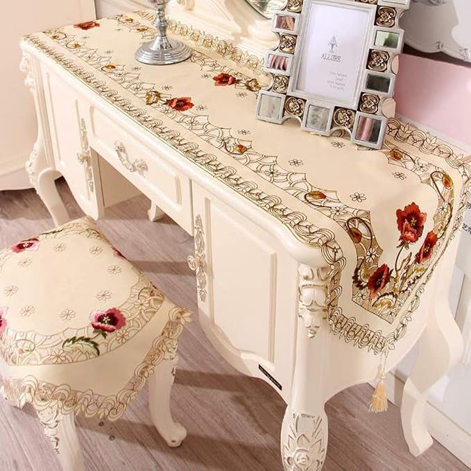 LeLehome 15 Inch X 96 Inch Classic Table Runner, Floral Lace Beige Rose Flowers - Image 6