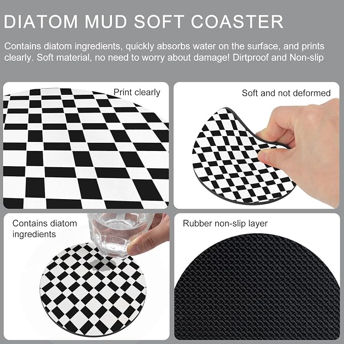 Black White Minimalist Coasters Set of 6, Absorbent Coasters - Image 9