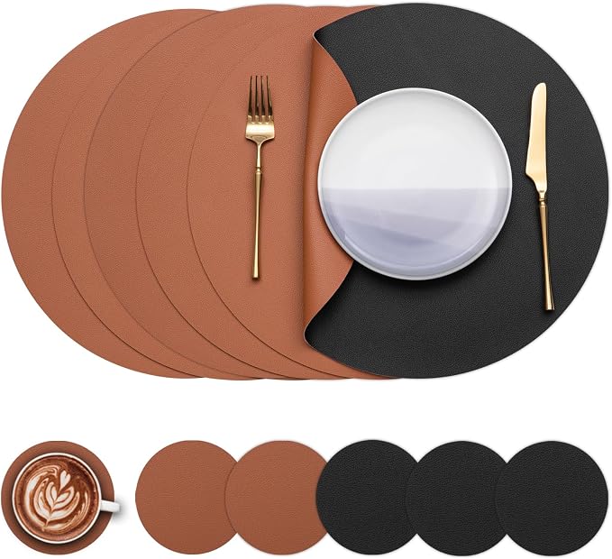Myir JUN 15 Inches Round Placemats Set of 6 Faux Leather Place Mats | by MyirJUN