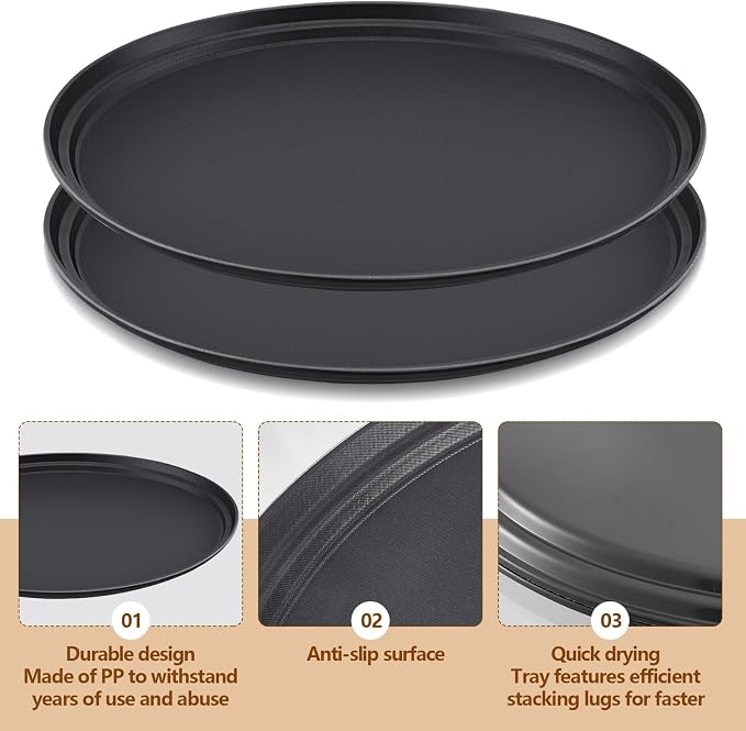 FillTouch 2 Pcs Restaurant Serving Trays PP Plastic Non Slip Rubber Lined Large - Image 4
