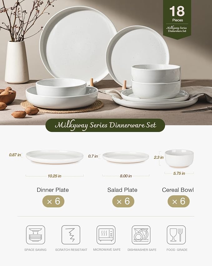 Famiware Milkyway 18-Piece Stoneware Dinnerware Set, Dishes Set - Image 2